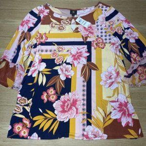 JM Collection Floral Blouse Long Sleeve Casual Top Womens XL